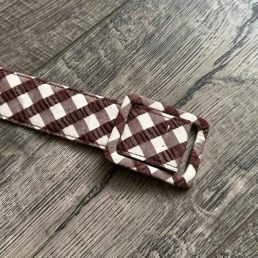 Vintage Y2K Plaid Gingham Brown Tan Canvas Strap Belt